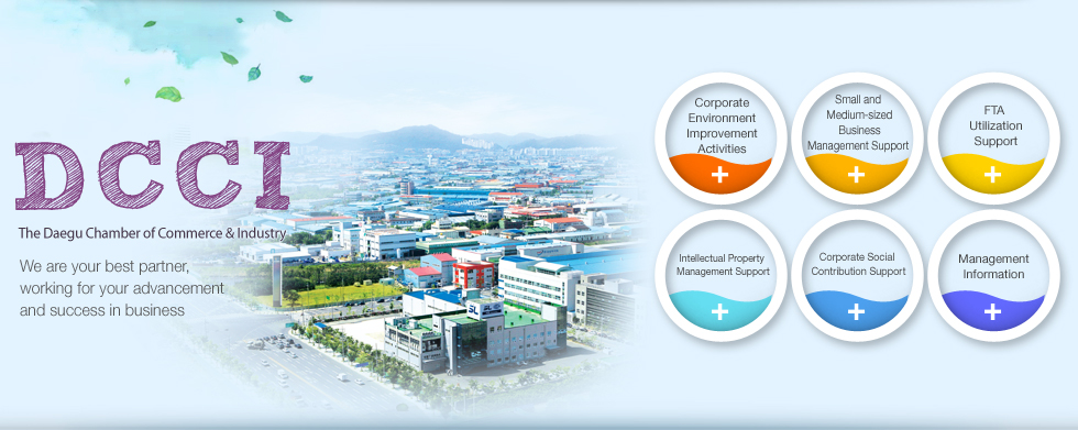 DCCI(The Daegu Chamber of Commerce & Industry) , We are your best partner, working for your advancement and sucess in business.
